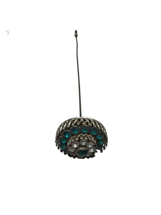 Vintage Gold-Tone Hat Pin Emerald Green & Clear Rhinestones Filigree Flower READ - Picture 3 of 10